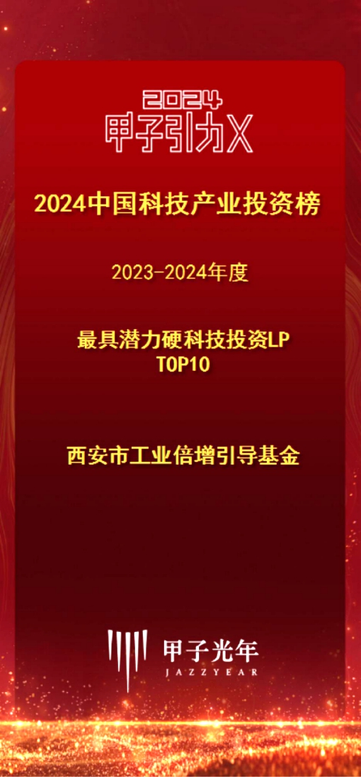 西安市工业倍增引导基金荣登甲子光年2023-2024年度中国科技产业投资榜